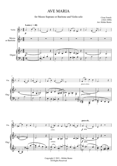 Avé Maria - César Franck for Medium Voice (Dm) and Violin Solo (arr. H. Bento)