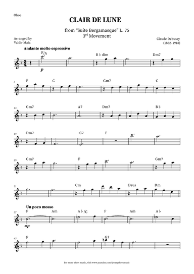 Clair de Lune - Oboe + CHORDS (arr. Valdir Maia)