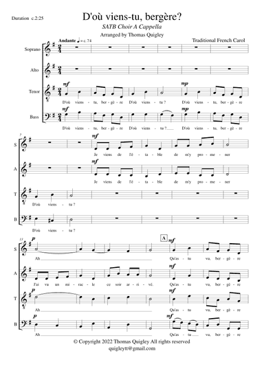 D'où viens - tu bergerè? (A Cappella) (arr. Thomas Quigley)