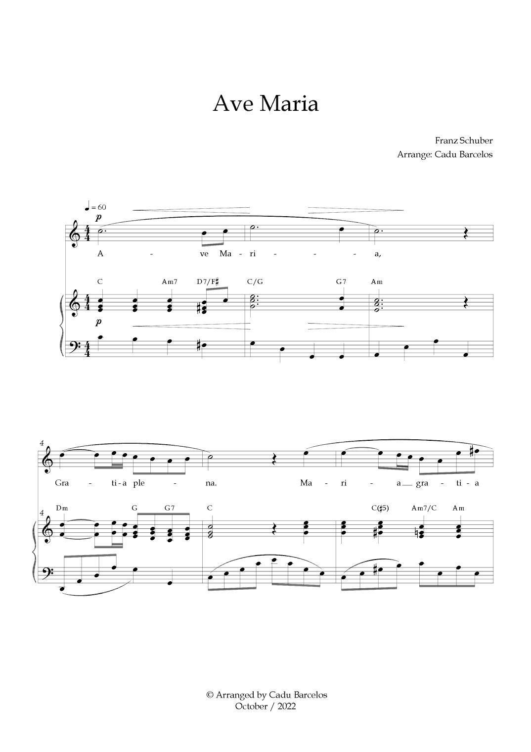 Ave Maria - Schubert C Major Chords (arr. Cadu Barcelos)