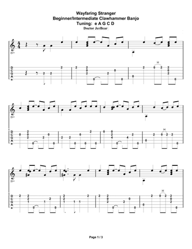 Doctor JerBear--Wayfaring Stranger--Beginner/Intermediate Clawhammer Banjo (arr. Doctor JerBear)