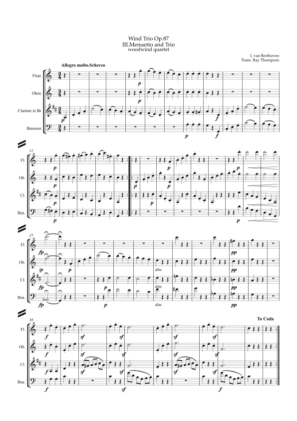 Beethoven: Wind Trio in C Major Op.87 Mvt.III Menuetto and Trio - woodwind quartet (arr. Ray Thompson)
