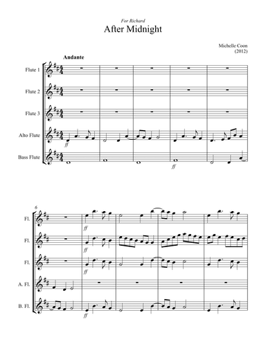 After Midnight  for Flute Choir (3 flutes, Alto and Bass flutes with a Flute 4/Alto alternate part)