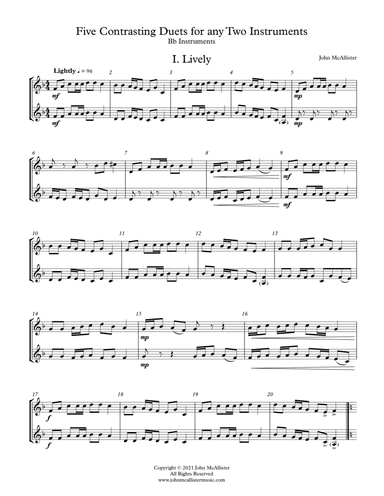 5 Duets For Any Two Band Instruments - Volume 2 - Bb Transposition
