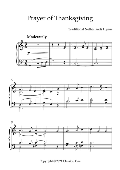 Traditional Netherlands Hymn - Prayer of Thanksgiving(With Note name) (arr. MPS)