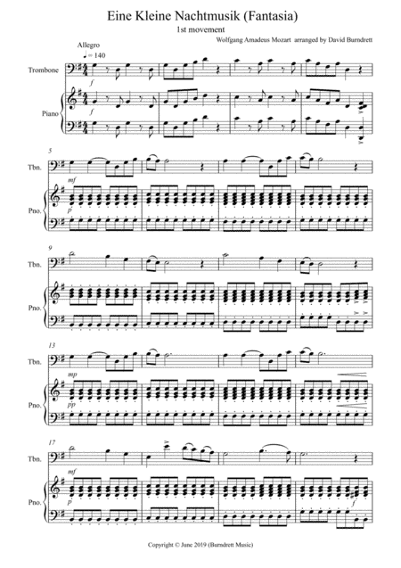 Eine Kleine Nachtmusik (Fantasia) 1st Movement for Trombone and Piano (arr. David Burndrett)