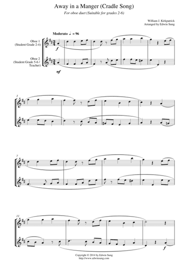 Away in a Manger (Cradle Song) (for oboe duet, suitable for grades 2-6) (arr. Edwin Sung)