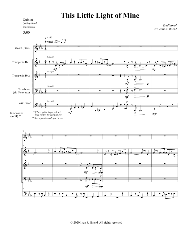This Little Light of Mine (for brass quartet and piccolo flute) (arr. Ivan R. Brand)
