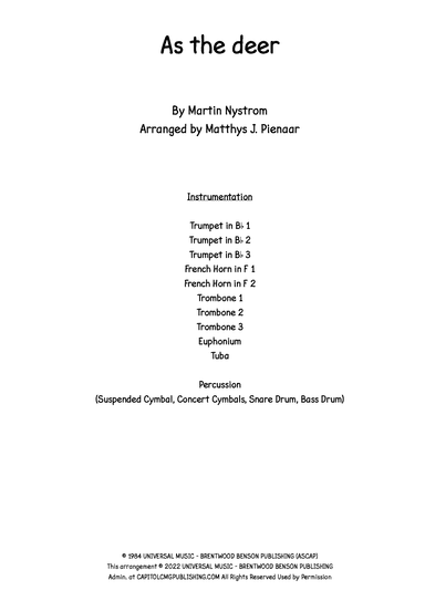 As The Deer (arr. Matthys J. Pienaar)