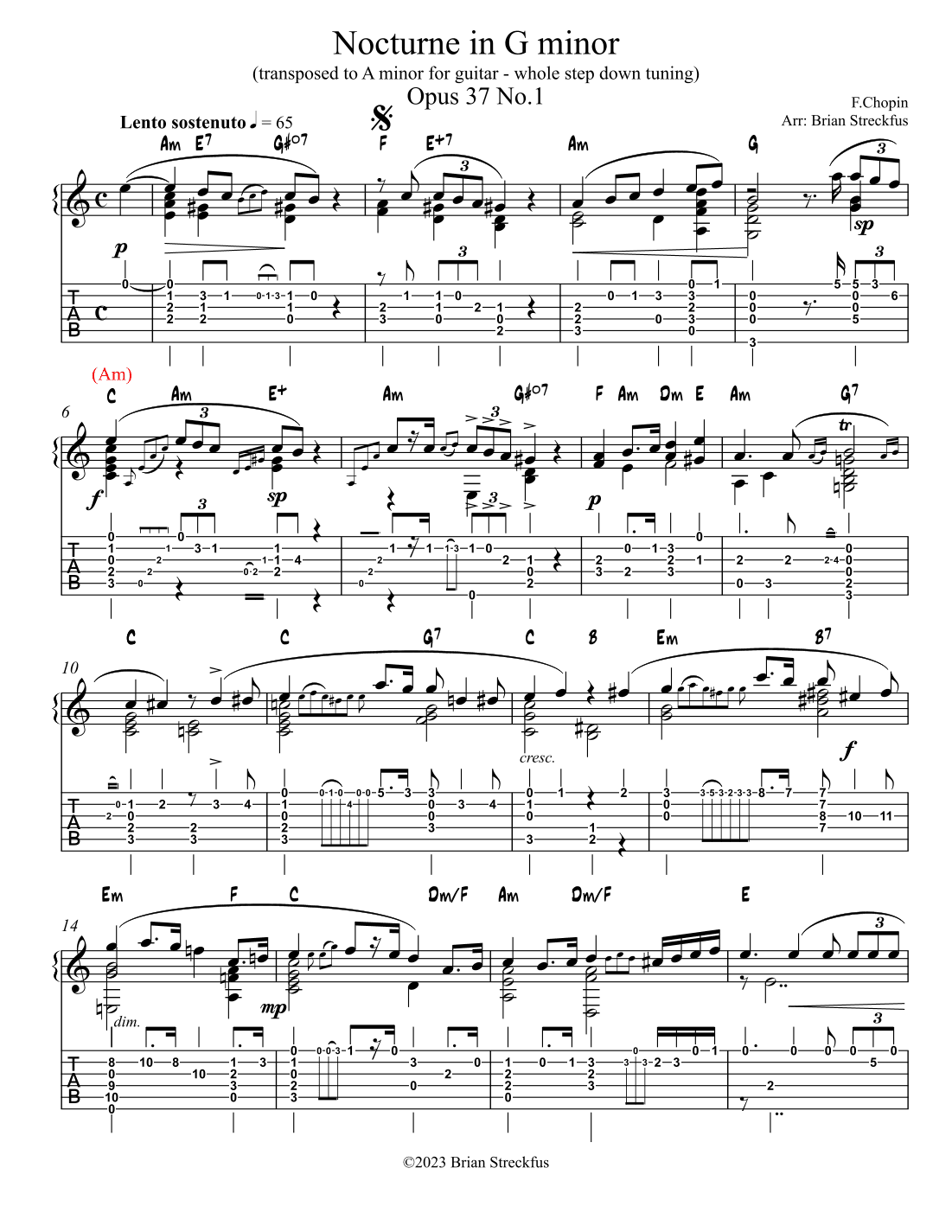 Nocturne Op 37 No 1 (arranged for guitar) (arr. Brian Streckfus)