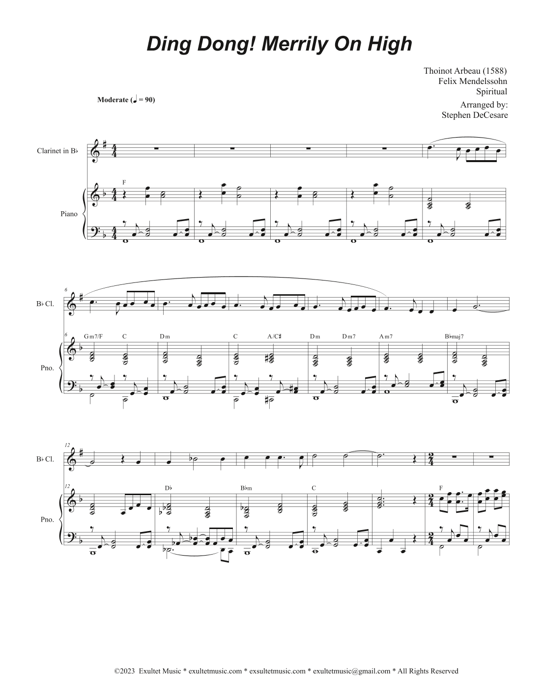 Ding Dong! Merrily On High (Bb-Clarinet solo and Piano) (arr. Stephen DeCesare)