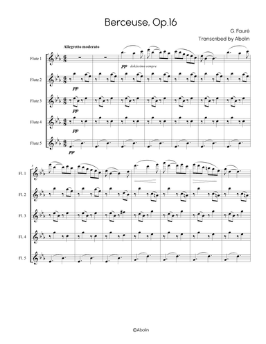 Fauré: Berceuse Op.16 - arr. for Flute Quintet (Flute Choir) (arr. Abolin)