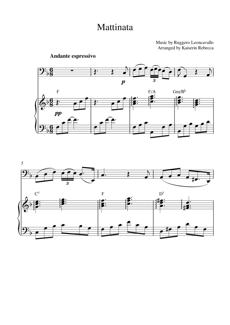 Mattinata (for bassoon solo and piano accompaniment) (arr. Kaiserin Rebecca)