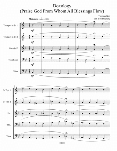 Doxology (Jazz Harmonization) for Brass Quintet - (Praise God From Whom All Blessings Flow) (arr. Ben Dockery)
