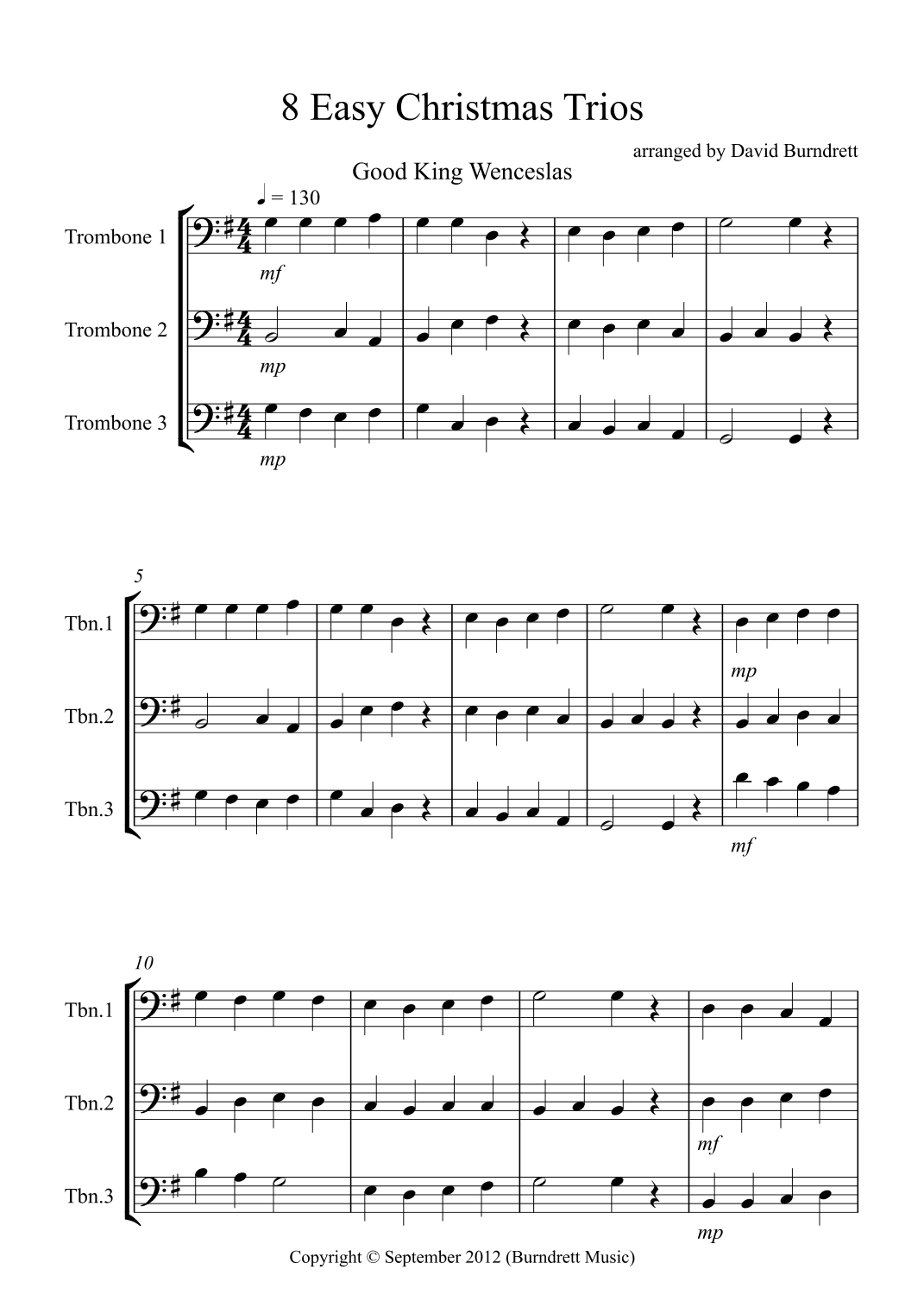 8 Easy Christmas Trios for Trombone (arr. David Burndrett)