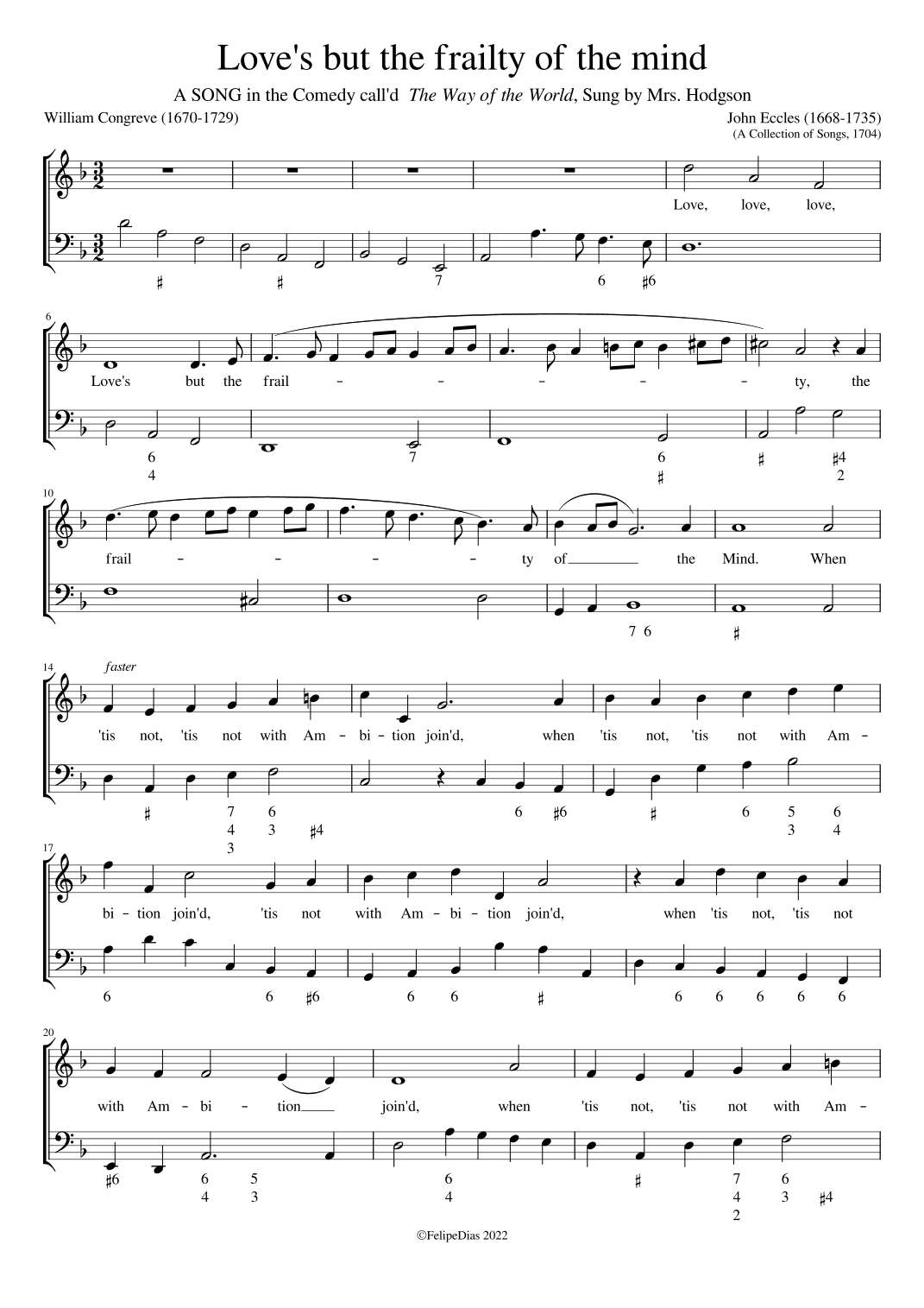 Love's but the frailty of the mind (arr. Early Music Scores)
