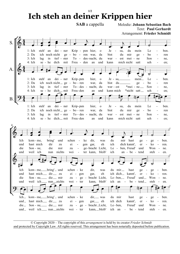 Ich steh an deiner Krippen hier (arr. Frieder Schmidt)