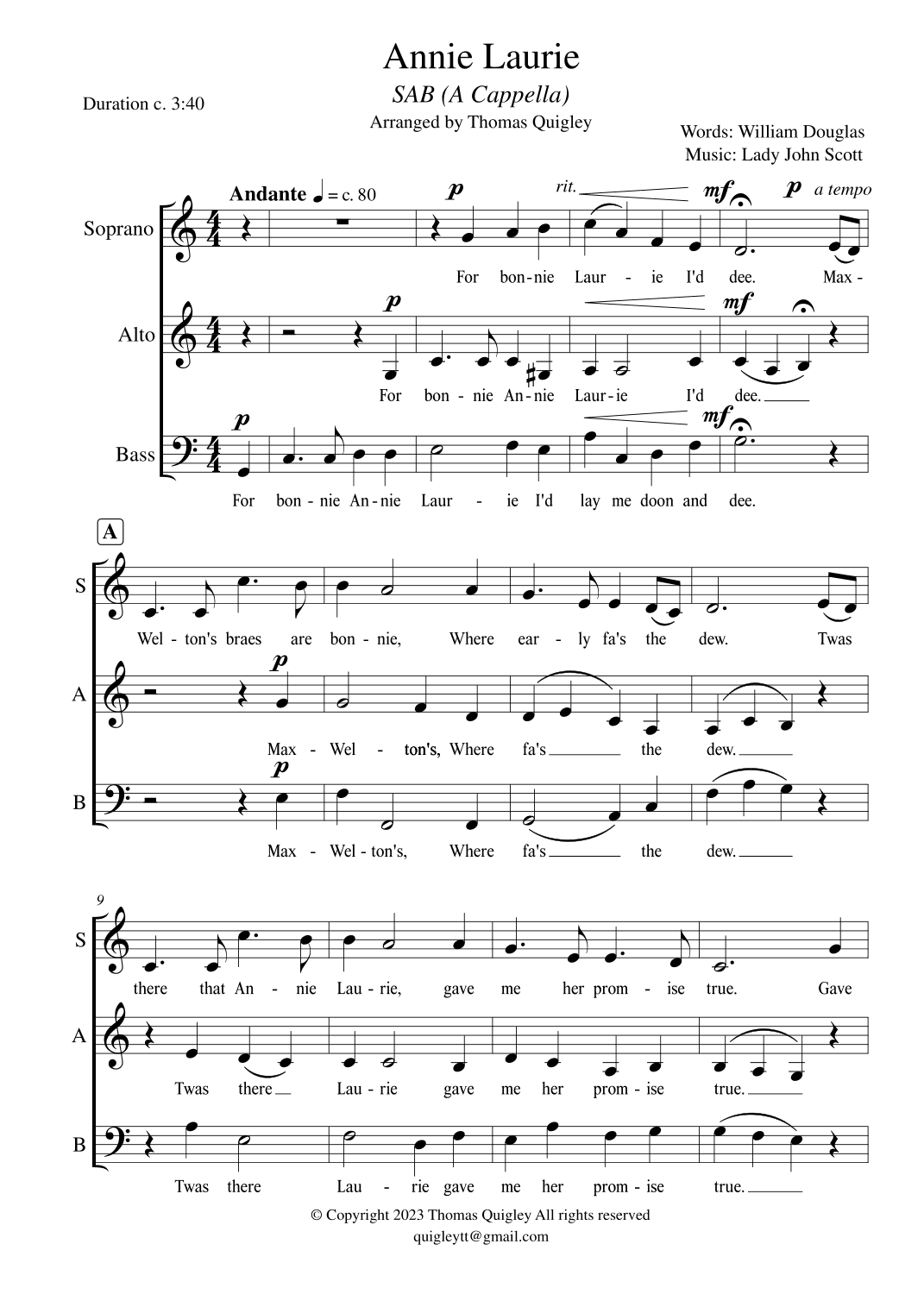Annie Laurie (arr. Thomas Quigley)