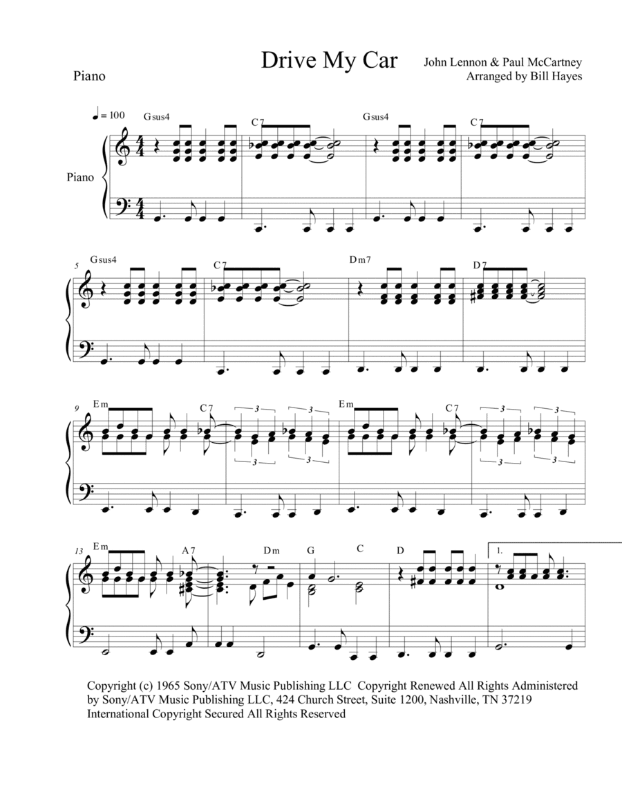Drive My Car (arr. Bill Hayes)