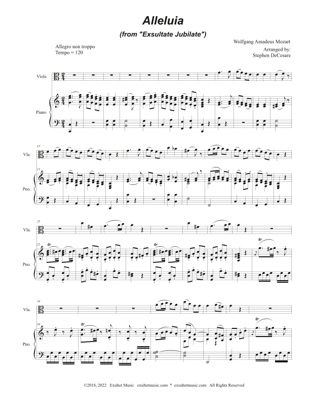 Alleluia (from "Exsultate, Jubilate") (Viola solo and Piano) (arr. Stephen DeCesare)