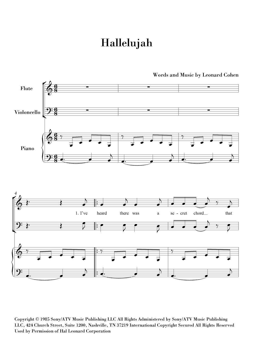 Hallelujah (arr. Ahiva Editions)