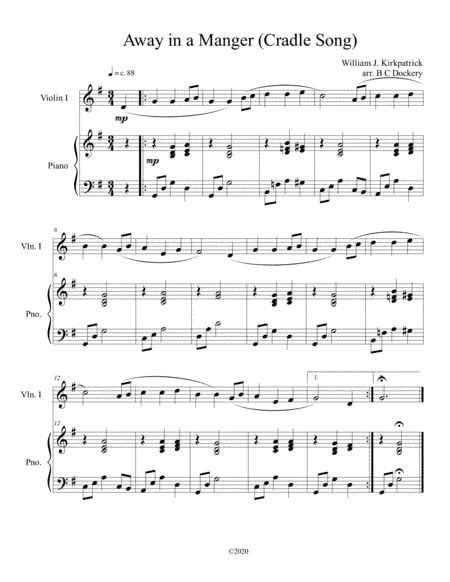 Away in a Manger (Cradle Song) for Violin with piano accompaniment (arr. B C Dockery)