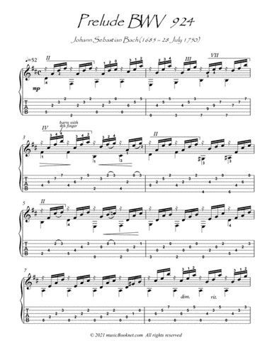 Bach for Guitar Prelude BWV 924 guitar solo (arr. PianoSheetNow)