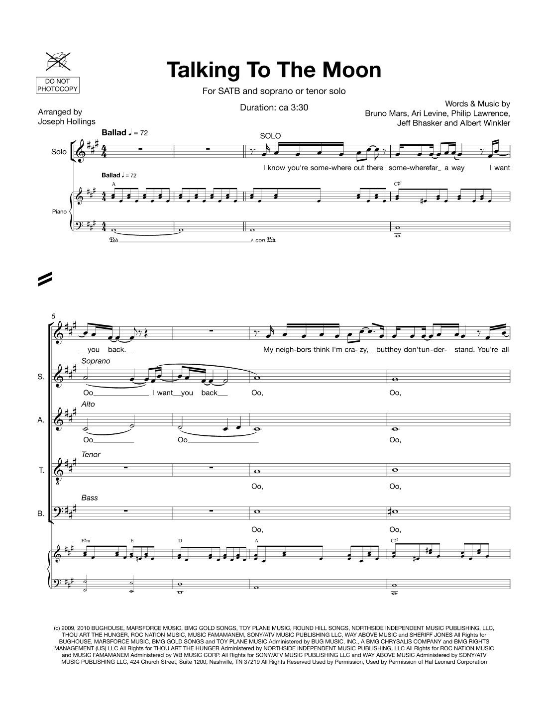 Talking To The Moon (arr. Joe Hollings)