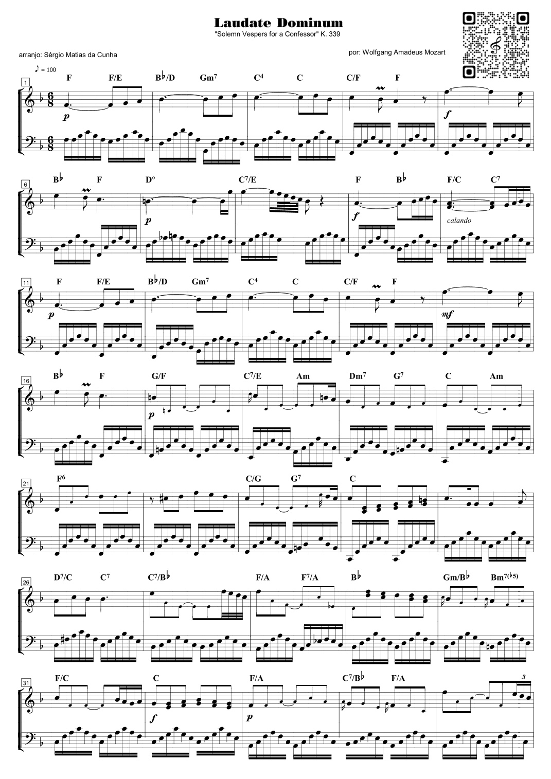 Laudate Dominum - Solemn Vespers for a Confessor -  K. 339 (arr. Sérgio Matias da Cunha)