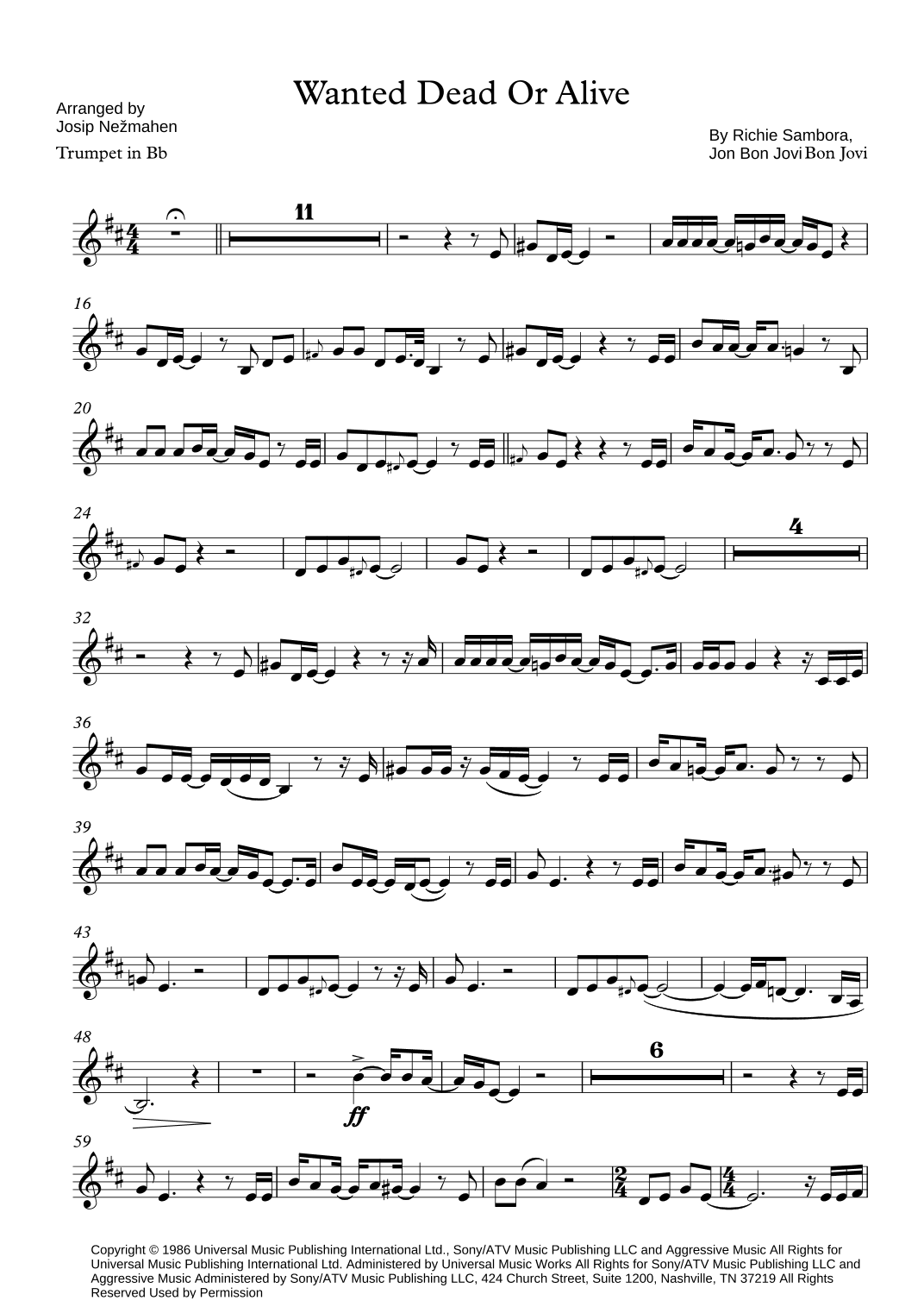 Wanted Dead Or Alive (arr. Josip Nežmahen)