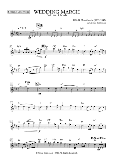 WEDDING MARCH - Soprano Sax with Chords (arr. ACT Bortolucci)