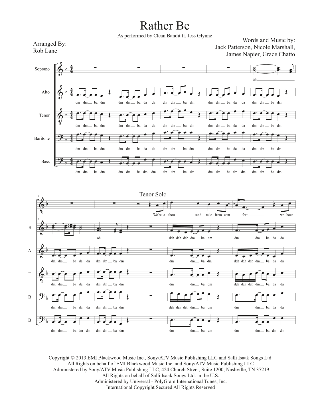 Rather Be (arr. Robert Lane)