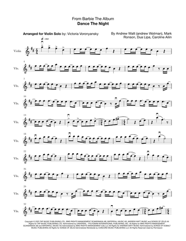 Dance The Night (arr. Victoria Voronyansky)