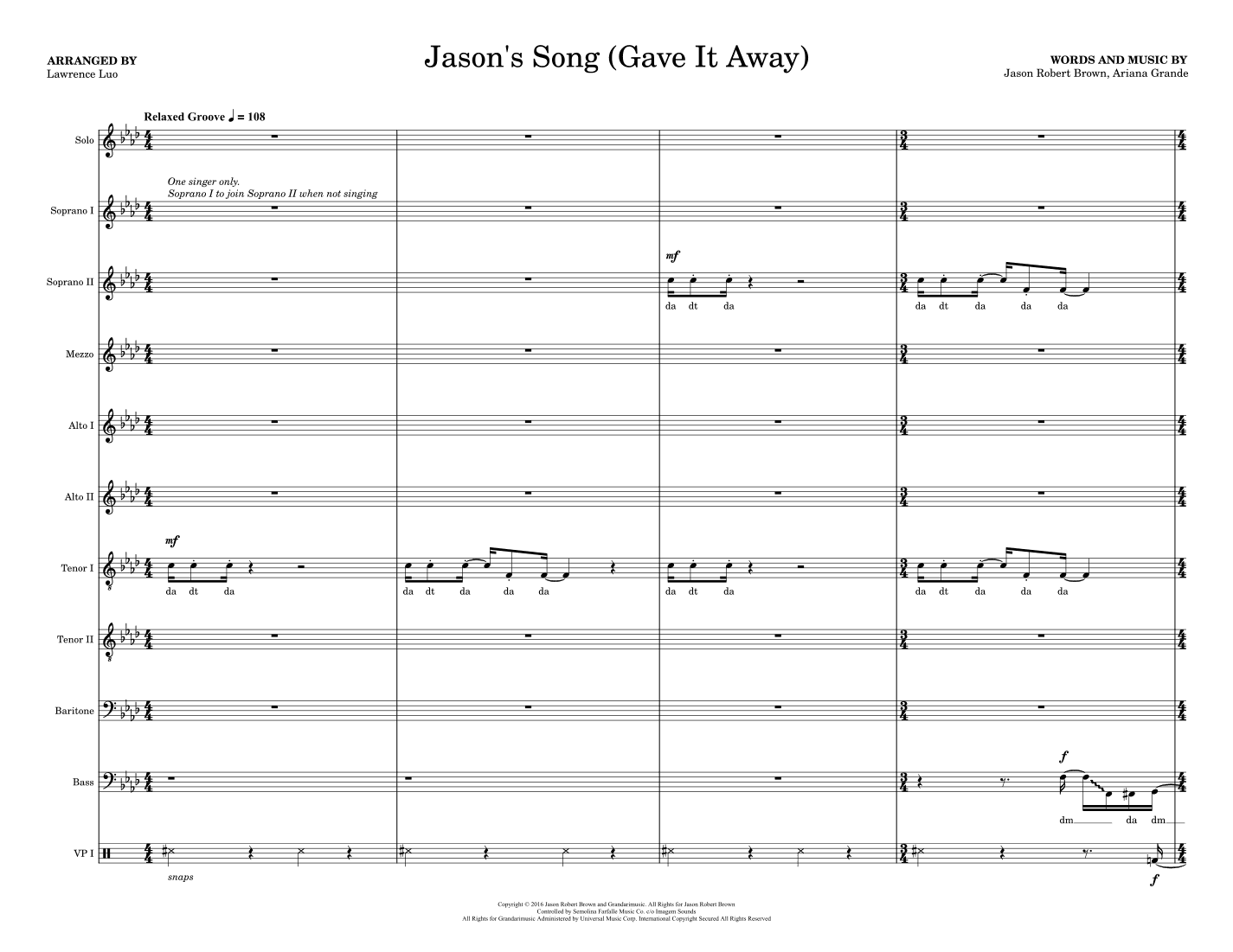 Jason's Song (gave It Away) (arr. Lawrence Luo)