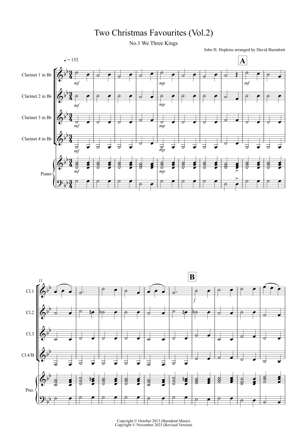 2 Christmas Favourites for Clarinet Quartet (volume two) (arr. David Burndrett)