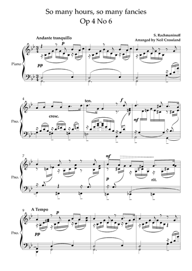 Rachmaninoff - So many hours, so many fancies (arr. Neil Crossland)