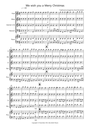 We wish you a Merry Christmas for Wind Quartet (arr. David Burndrett)