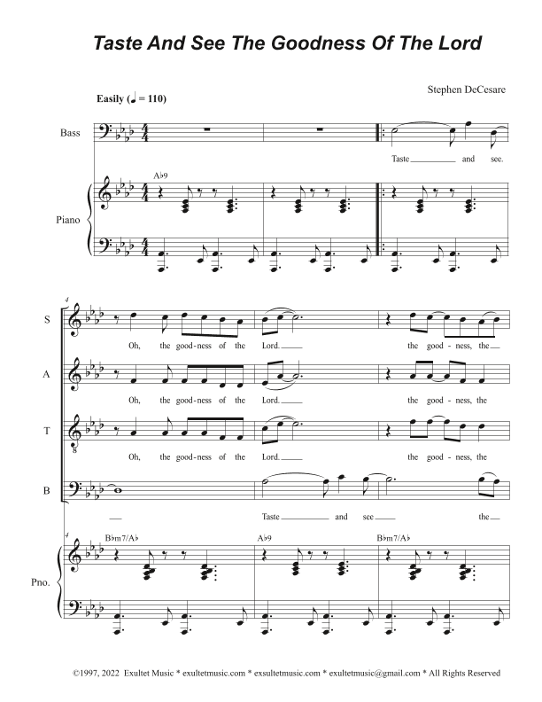 Taste And See The Goodness Of The Lord (Vocal Quartet - (SATB)
