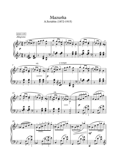 A mazurka by Alexander Scriabin (arr. PianoSheetNow)