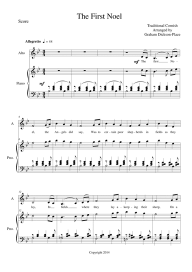 The First Noel. Arr. By Graham Dickson-Place SATB and Piano/Organ (arr. Arr. by Graham Dickson-Place)