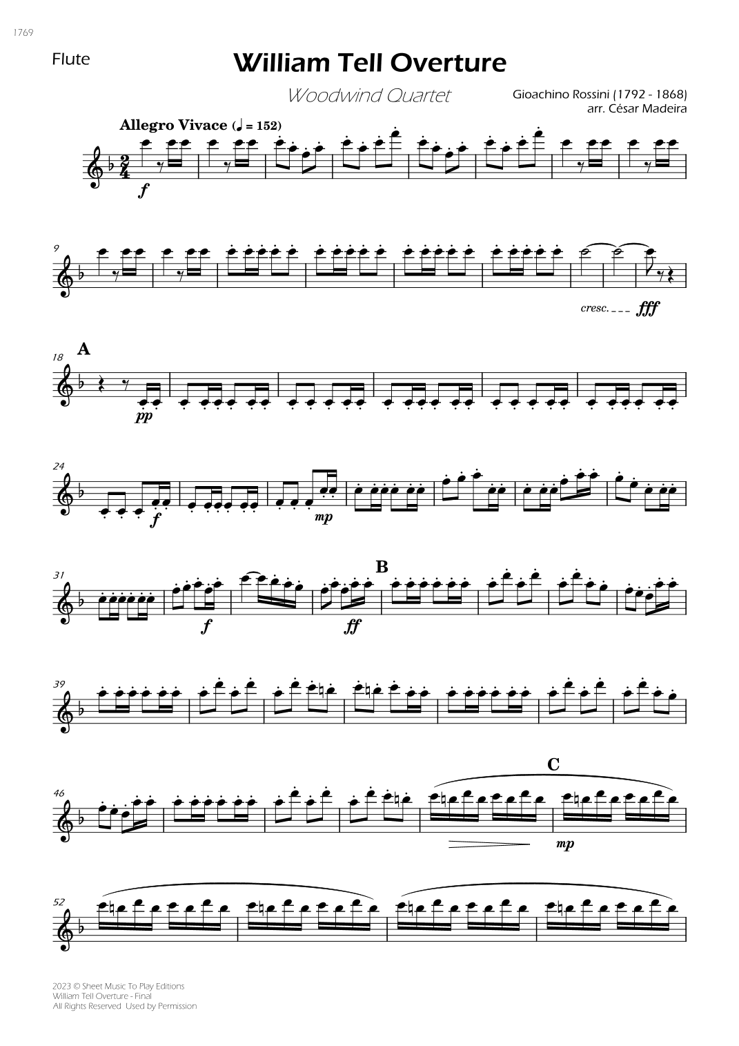 William Tell Overture - Woodwind Quartet (Individual Parts) (arr. César Madeira)