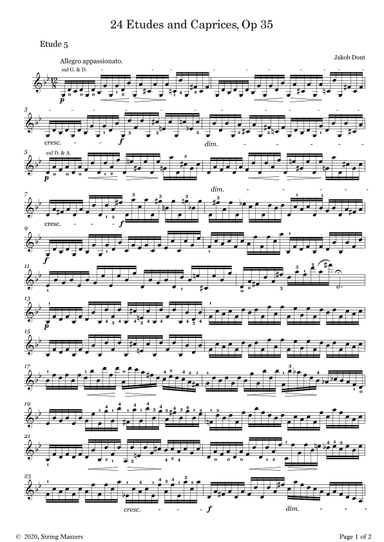 DONT 24 Etudes and Caprices Op35, for Violin No 05 (arr. String Masters)