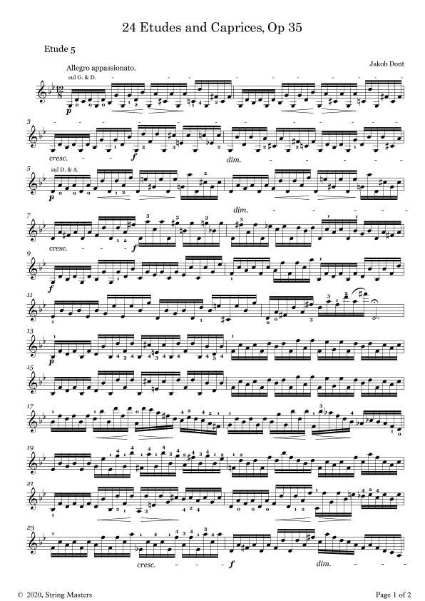 DONT 24 Etudes and Caprices Op35, for Violin No 05 (arr. String Masters)