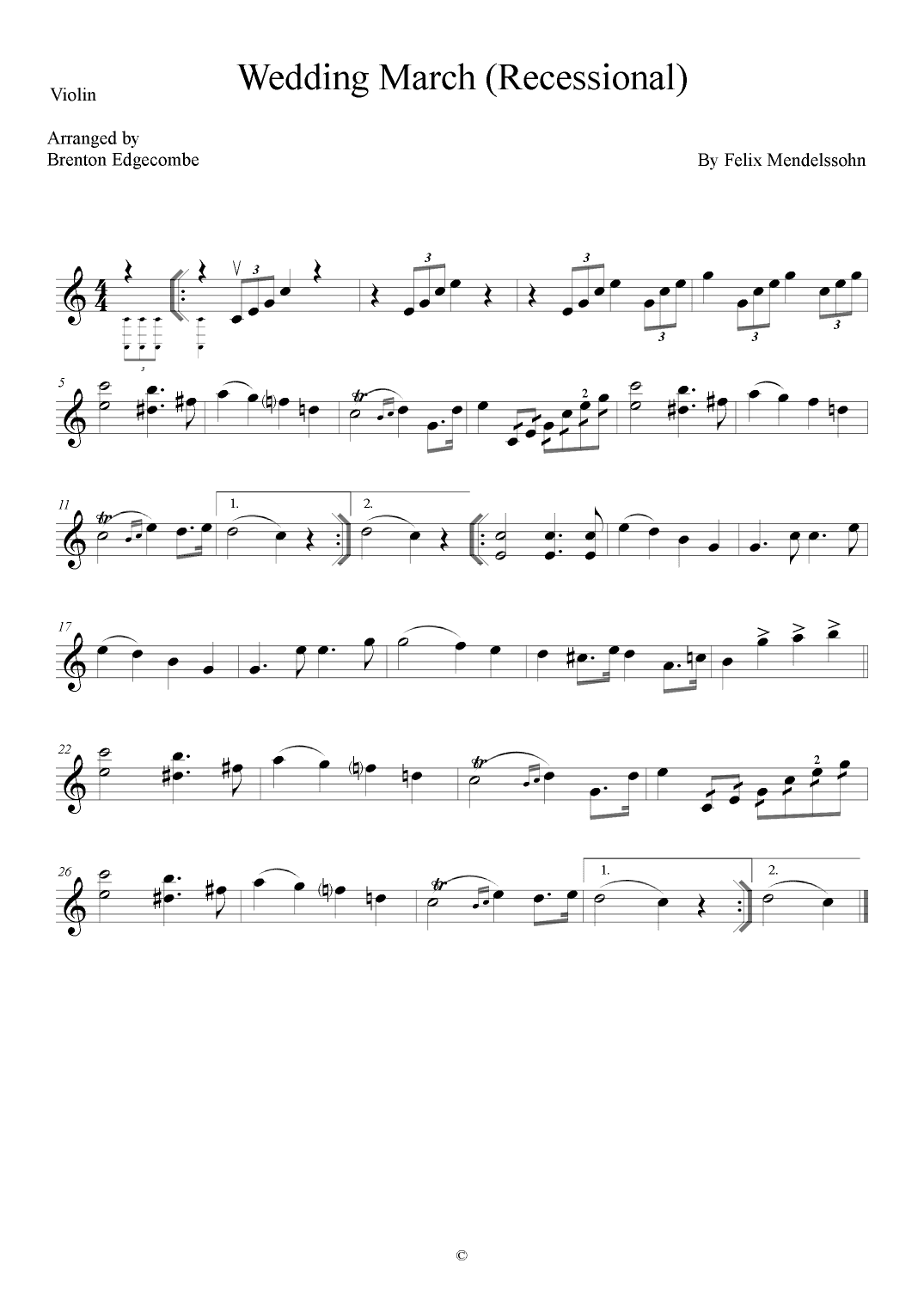 Wedding March (Recessional) (arr. Adelaide String Duo)