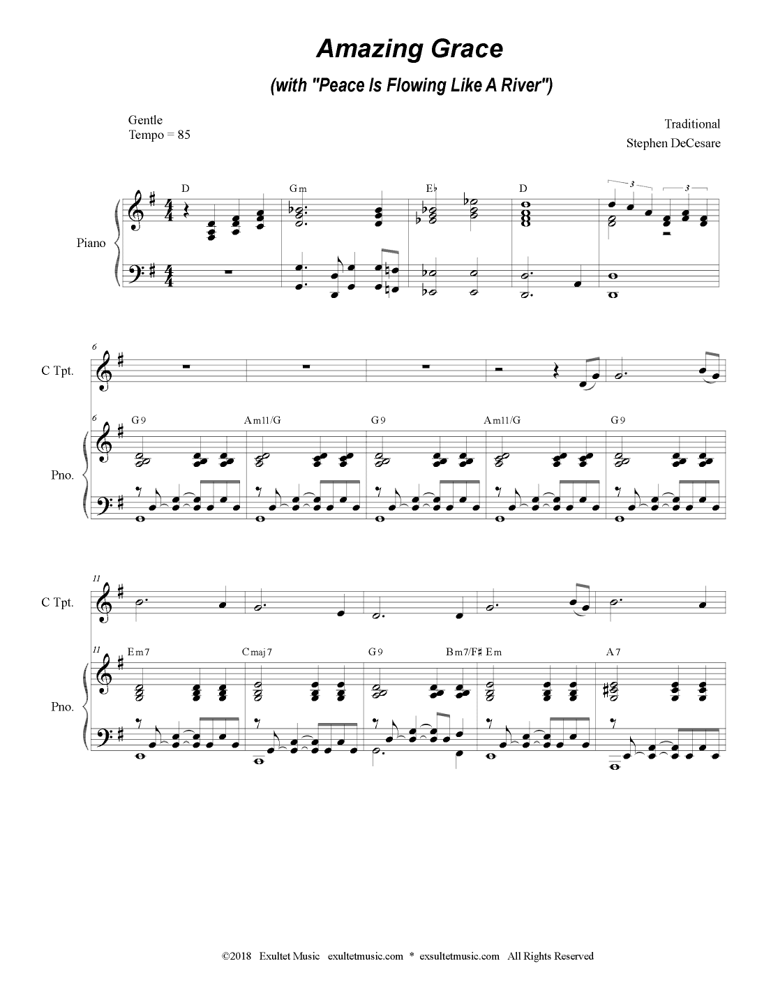 Amazing Grace (with "Peace Is Flowing Like A River") (Duet for C Trumpet and French Horn) (arr. Stephen DeCesare)