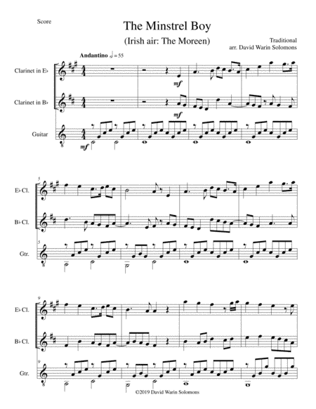 The Minstrel Boy (The Moreen) for E flat and B flat clarinets and guitar (arr. David Warin Solomons)