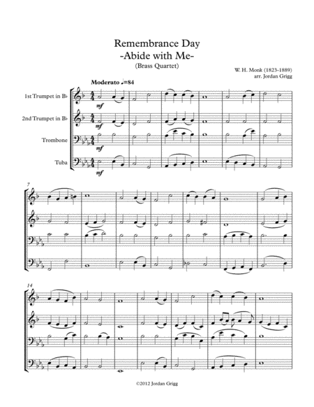 Remembrance Day 'Abide with Me' (Brass Quartet) (arr. Jordan Grigg)