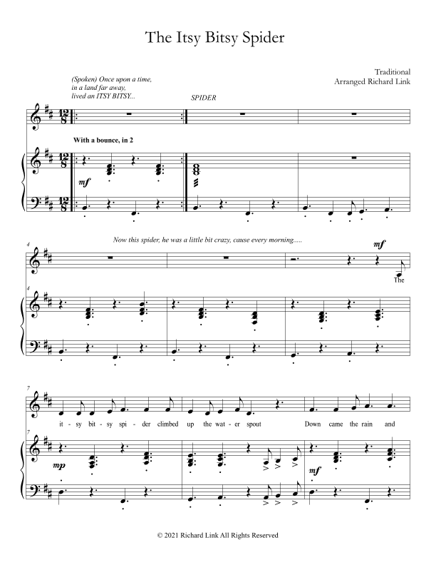 The Itsy Bitsy Spider (for beginner singer and piano) (arr. Richard Link)