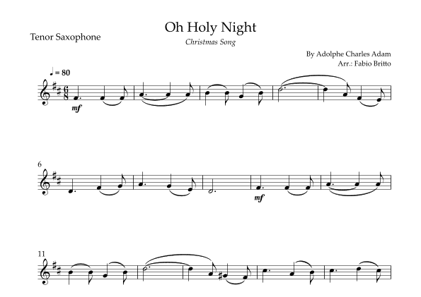 Oh Holly Night (Christmas Song) for Tenor Saxophone Solo (arr. Fabio Britto)
