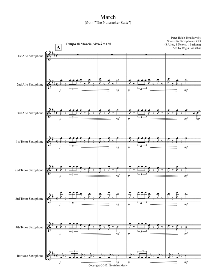 March (from "The Nutcracker Suite") (F) (Saxophone Octet - 3 Alto, 4 Tenor, 1 Bari) (arr. Regis Bookshar)